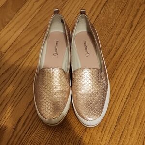 BareTraps Gold Quilted Loafers with Flat Sole